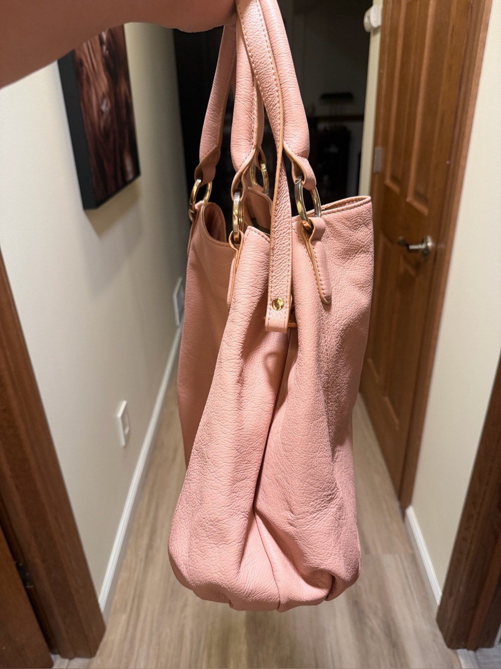 G.I.L.I Pebble Leather Tassel Convertible Hobo Bag Dust Pink/Blush - Picture 9 of 16